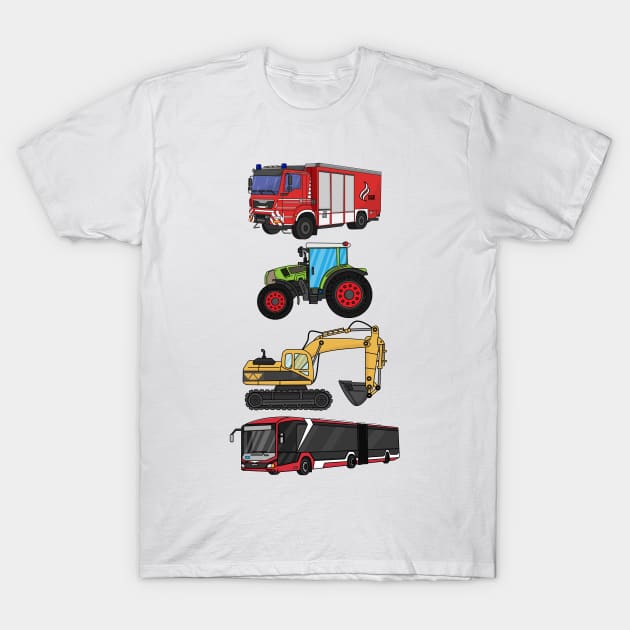 Fire engine, tractor, excavator, bus T-Shirt by IDesign23